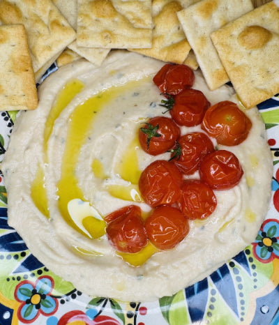 Roasted Garlic and Rosemary White Bean Dip with Blistered Tomatoes | Island Olive Oil Company