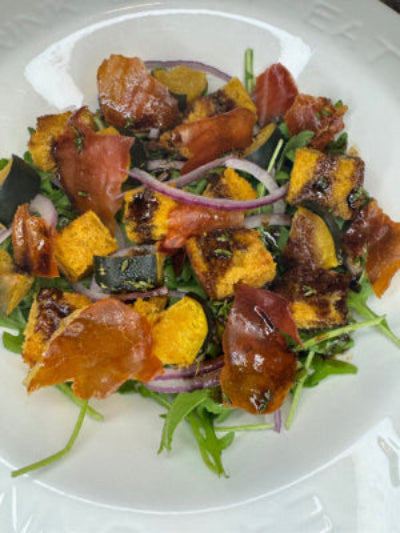Pumpkin Sourdough Panzanella Salad with Bourbon Maple Dijon Vinaigrette