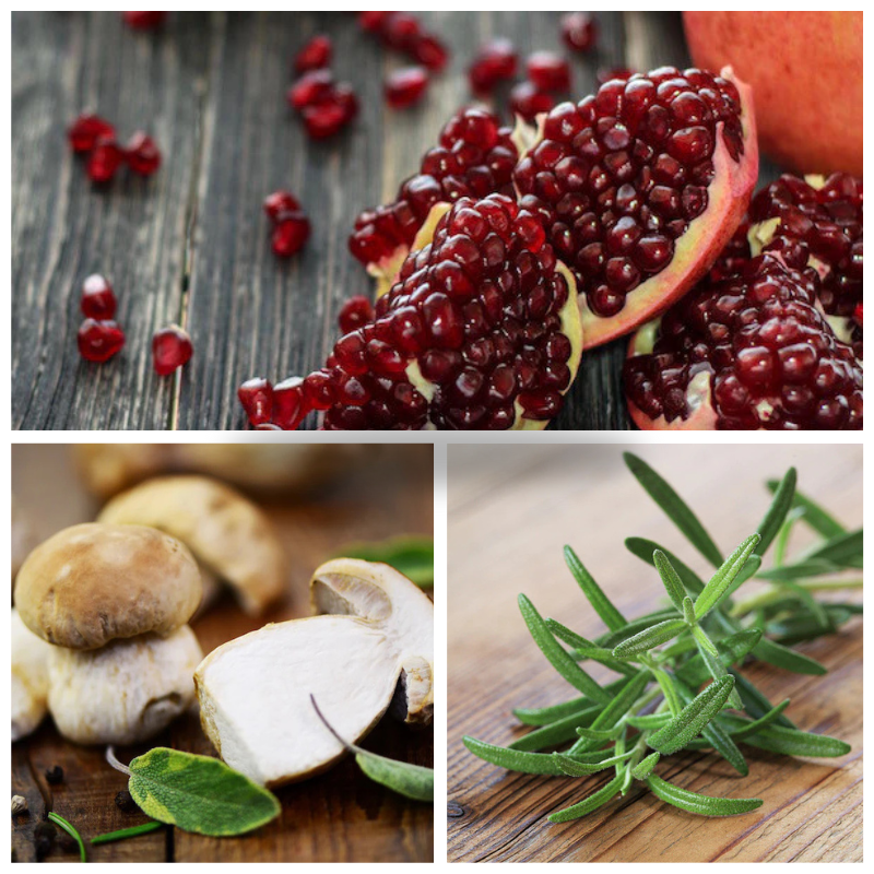 Festive Flavors Bundle-Mushroom and Sage Olive Oil, Rosemary Olive Oil, and Pomegranate Dark Balsamic